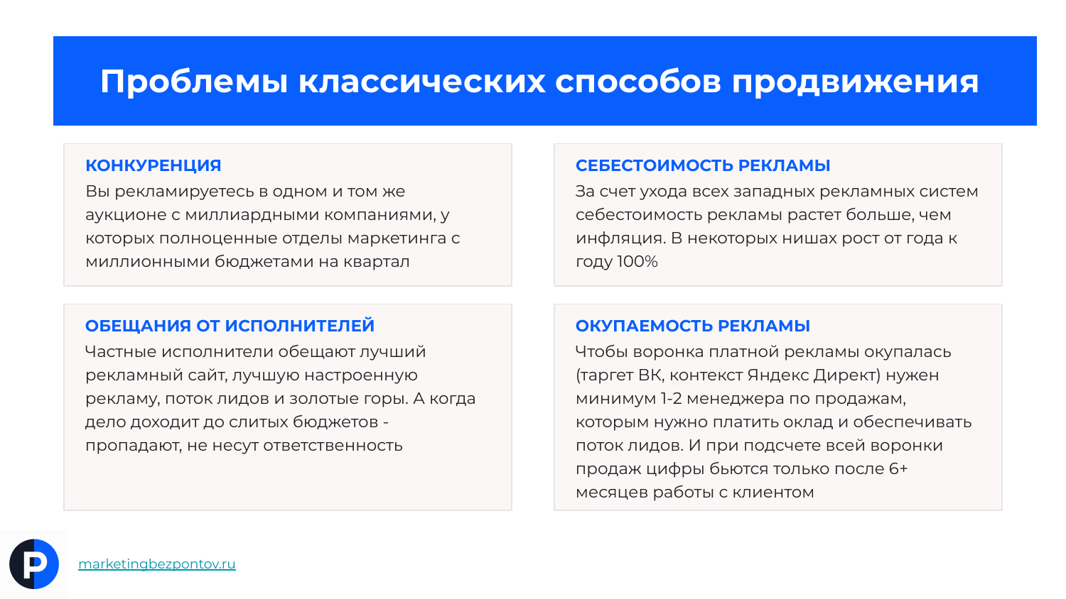Проблемы классического продвижения: один аукцион, рост себестоимости, исполнители и долгая окупаемость