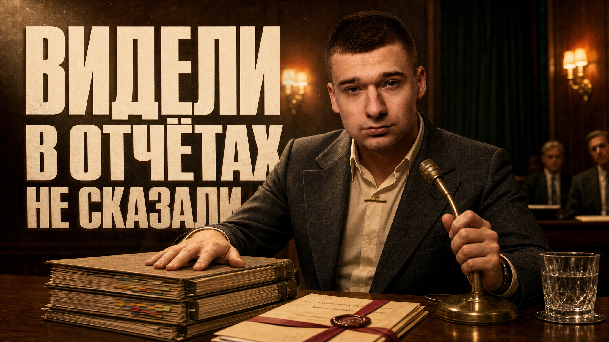 Обложка: свидетель за столом допроса с папками отчётов и печатью на договоре — байка про ведение рекламы без эскалации