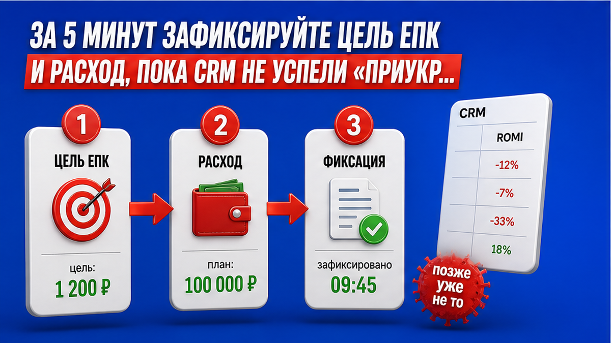 Схема workflow / шаги: За 5 минут зафиксируйте цель ЕПК и расход, пока CRM не успели