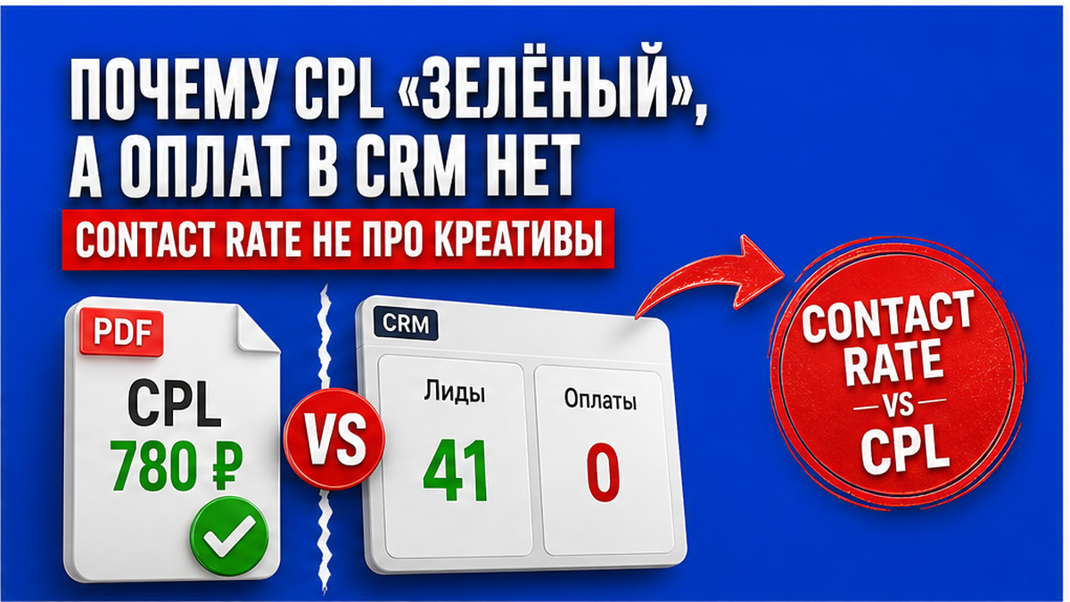 Сравнение CPL в отчёте подрядчика и оплат в CRM — Contact Rate не про креативы