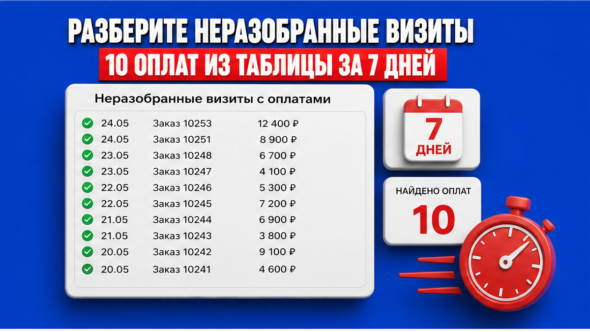 Чек-лист разбора 10 оплат из таблицы и привязки визитов за 7 дней в Метрике