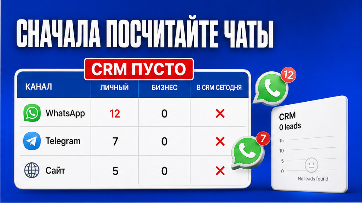 Таблица каналов: личный WhatsApp без карточки в CRM vs форма сайта с учётом
