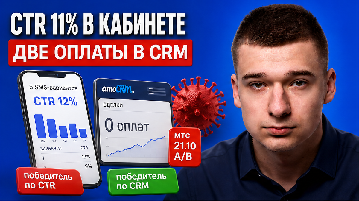 CTR в «МТС Маркетологе» 11%, а в amoCRM две оплаты? A/B SMS за 45 минут по кассе