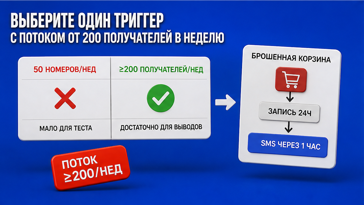 Сравнение: один триггер с потоком от 200 получателей в неделю vs слишком малая выборка