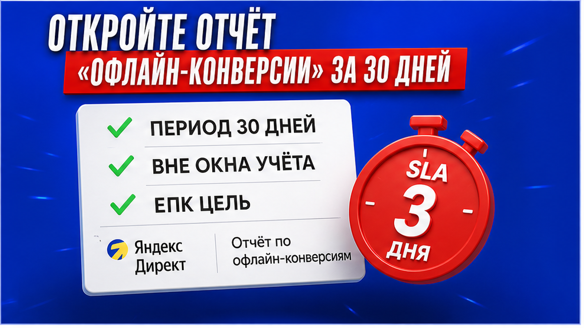 Чеклист: отчёт офлайн-конверсий за 30 дней, период учёта и цель ЕПК